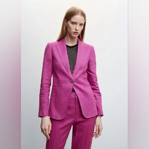 MANGO Women's 100% Linen Suit (Blazer + Pants) Fucshia Size 8